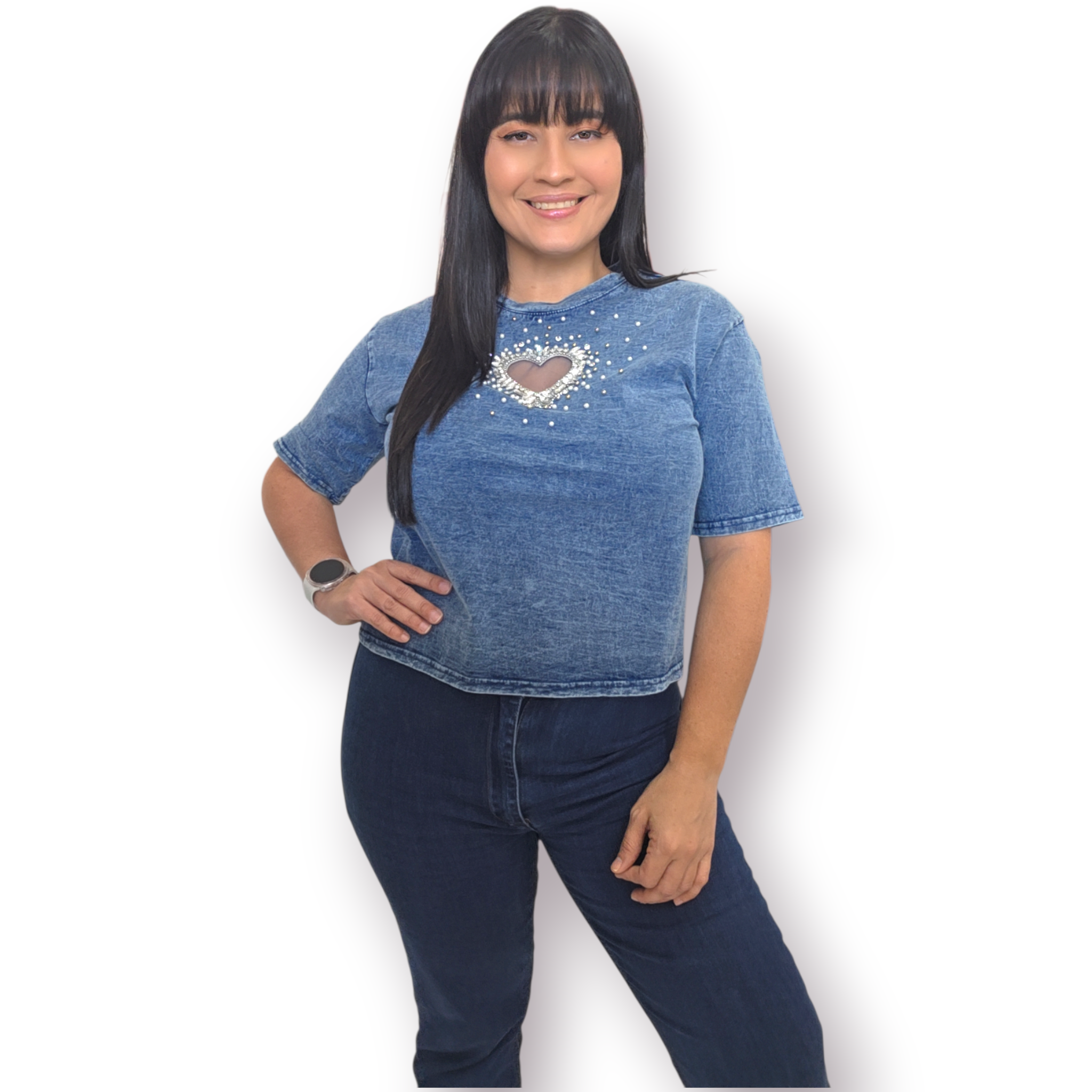 Heart denim Top