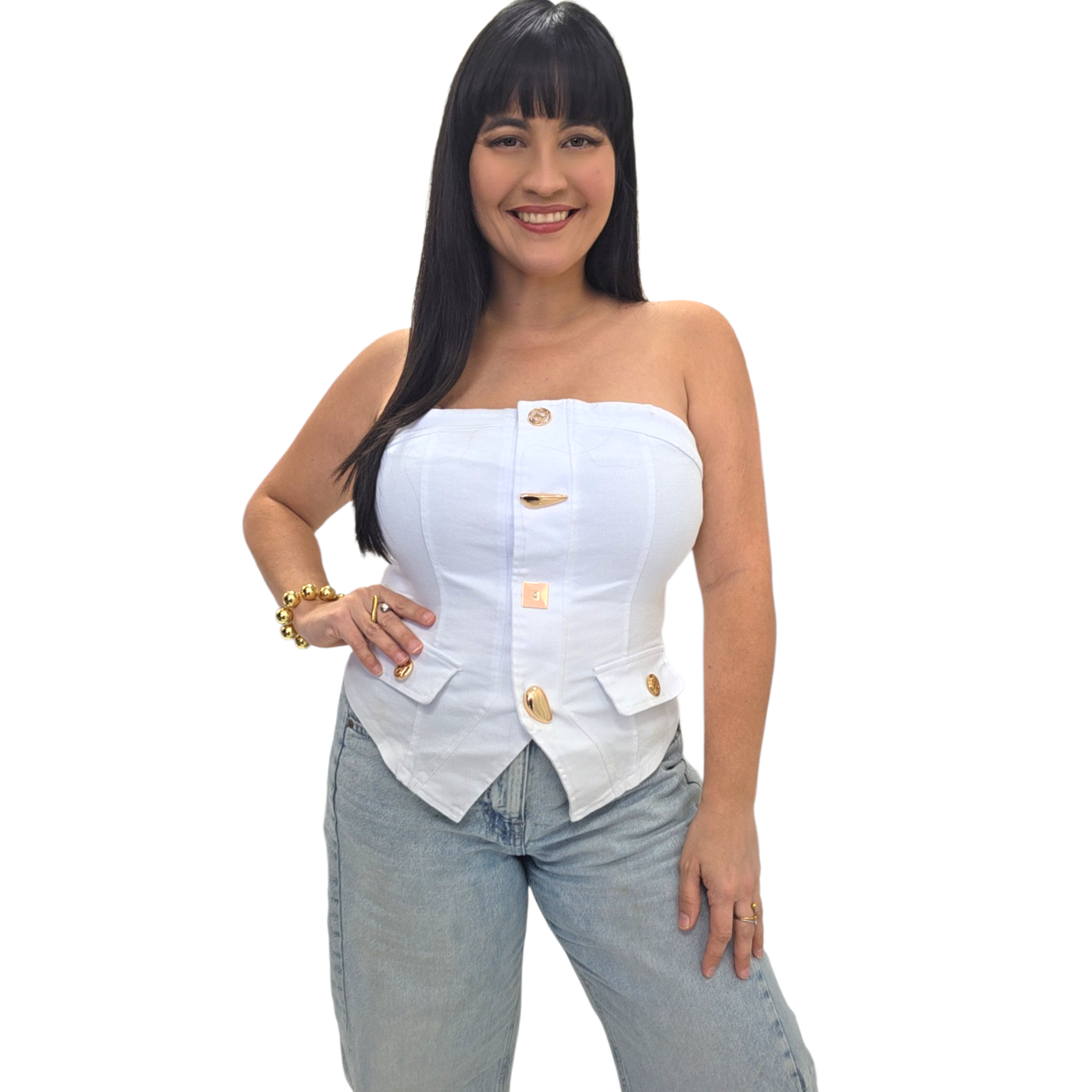White Strapless Top