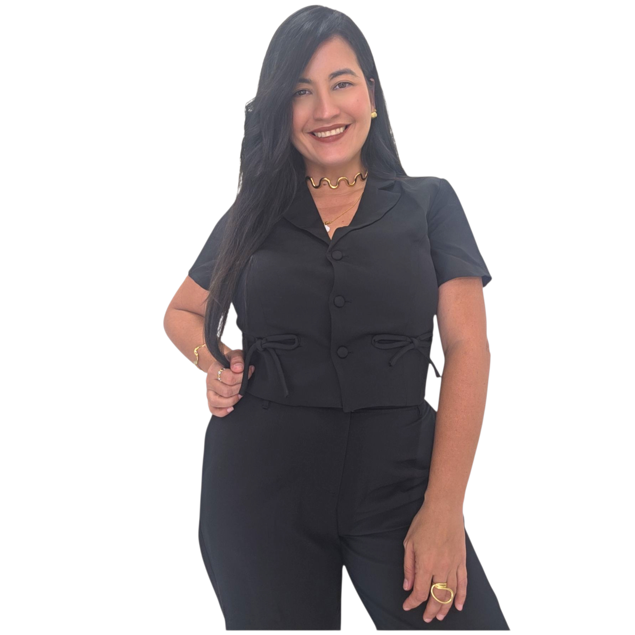 Black top with ribbon detail